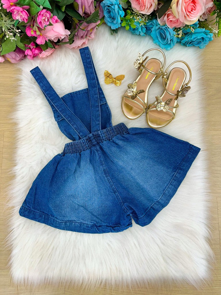Vestido Jeans Infantil com Cinto e Laço