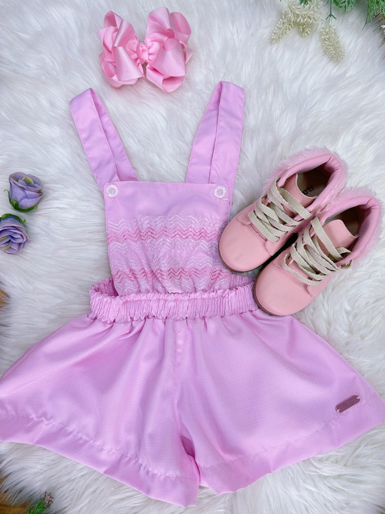 Macaquinho Rosa Claro Infantil Casual para Festas de Luxo