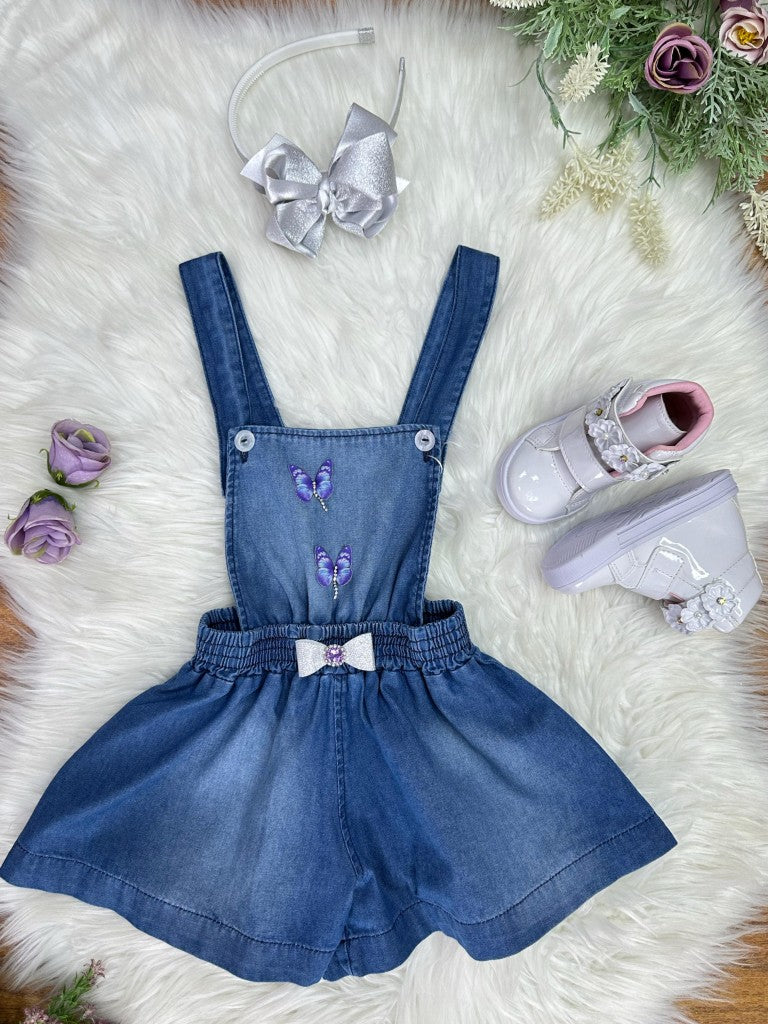 Macaquinho Infantil Jeans Azul Casual para Festas