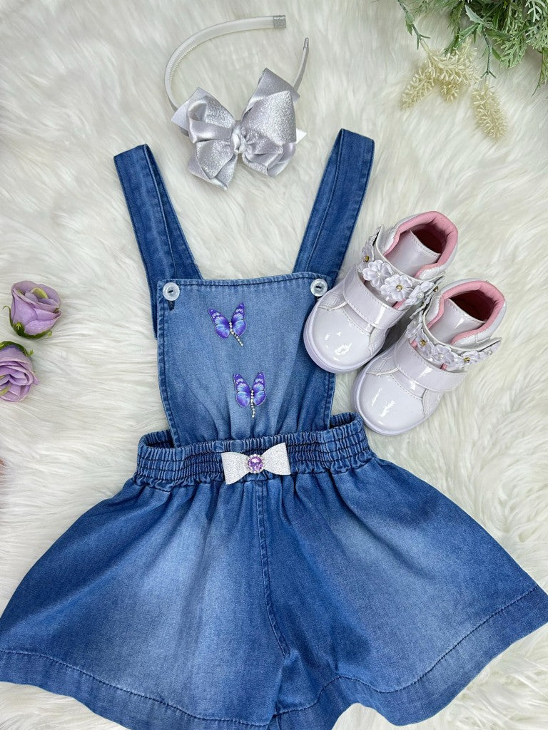 Macaquinho Infantil Jeans Azul Casual para Festas