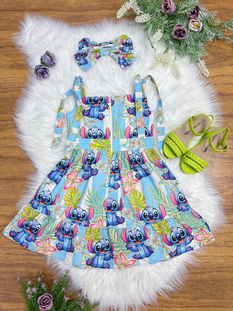 Vestido Infantil Azul Com Aplique do Stitch Tamanho 6