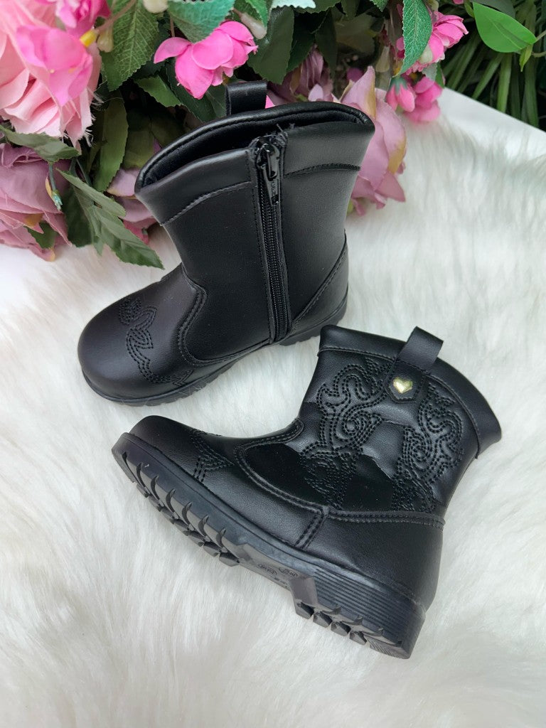 Bota Coturno Preta Flor Di Mila para Meninas em Tecido Sintético Laminado