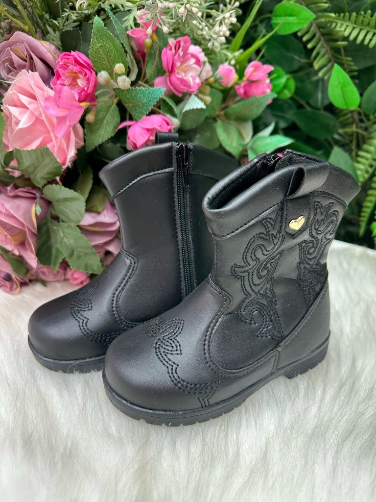 Bota Coturno Preta Flor Di Mila para Meninas em Tecido Sintético Laminado