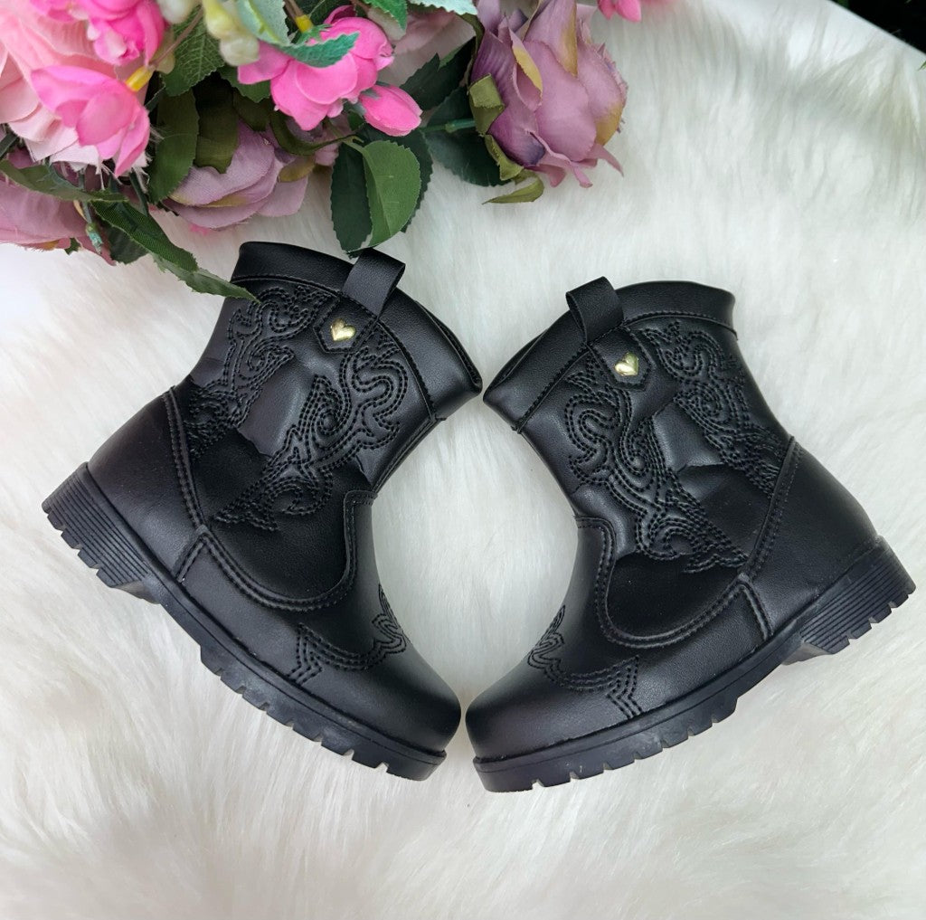 Bota Coturno Preta Flor Di Mila para Meninas em Tecido Sintético Laminado