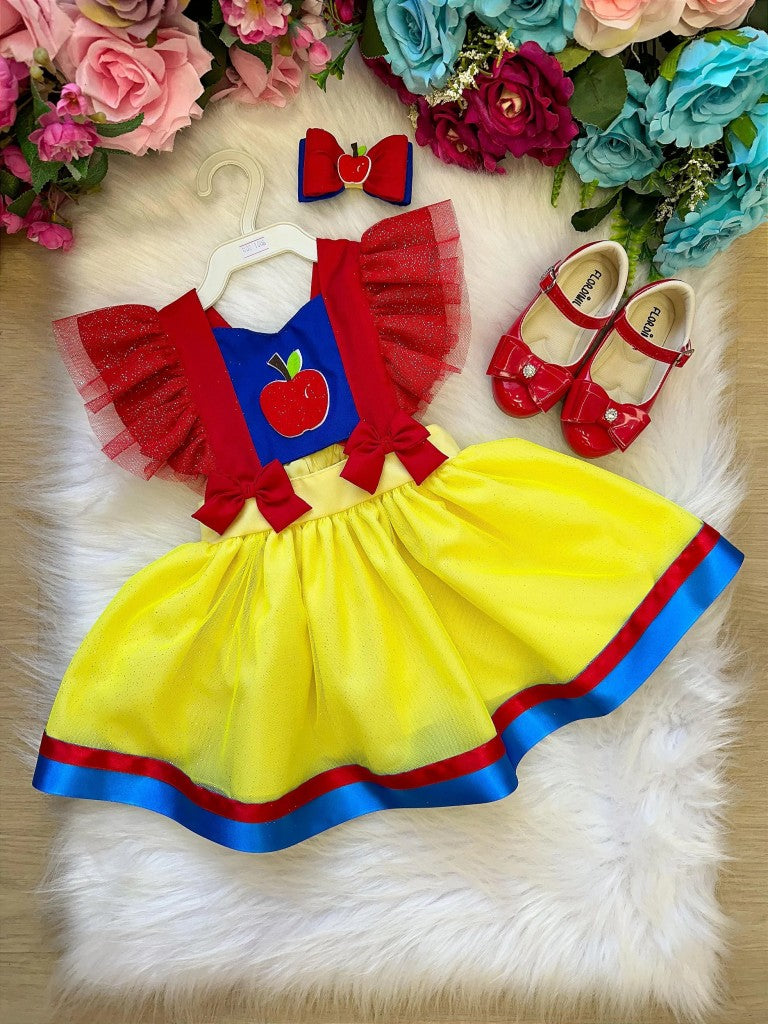 Vestido Branca de Neve em Tecido 100% Poliéster para Crianças de 03 Meses a 2 Anos