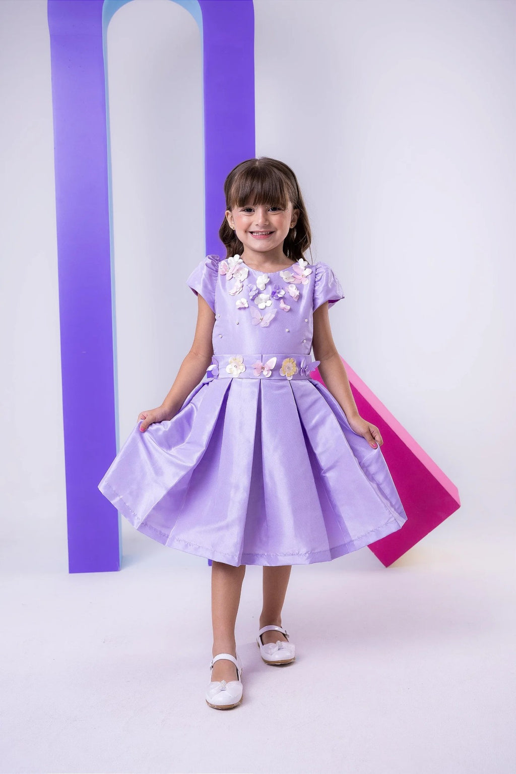 Vestido Lilás Infantil em Tecido 100% Poliéster com Laço