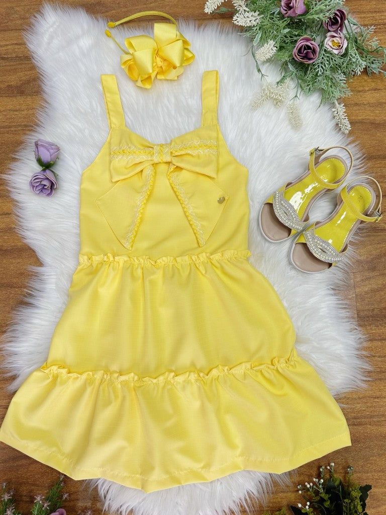 Vestido Infantil Amarelo Casual para Festas com Alças