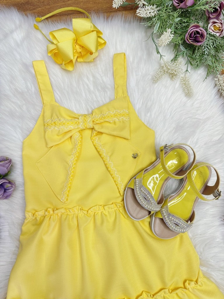 Vestido Infantil Amarelo Casual para Festas com Alças