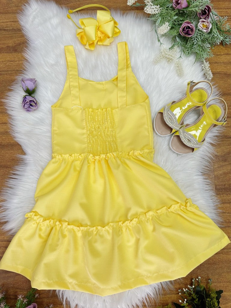 Vestido Infantil Amarelo Casual para Festas com Alças