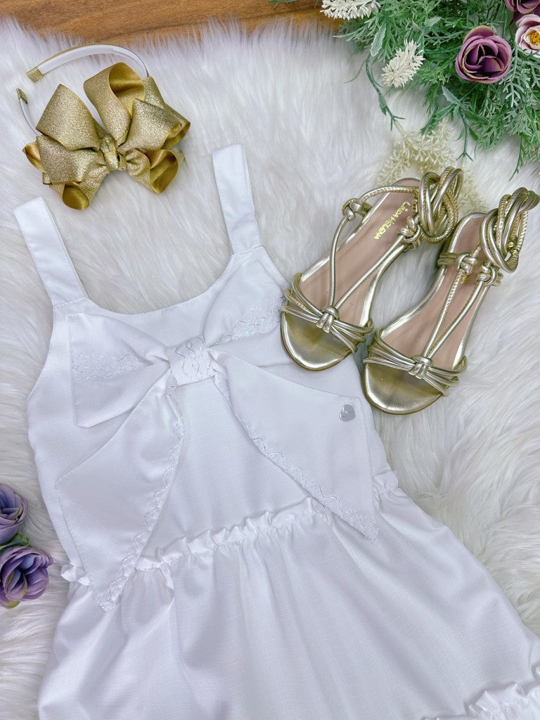 Vestido Infantil Branco de Alça para Festas Luxuosas