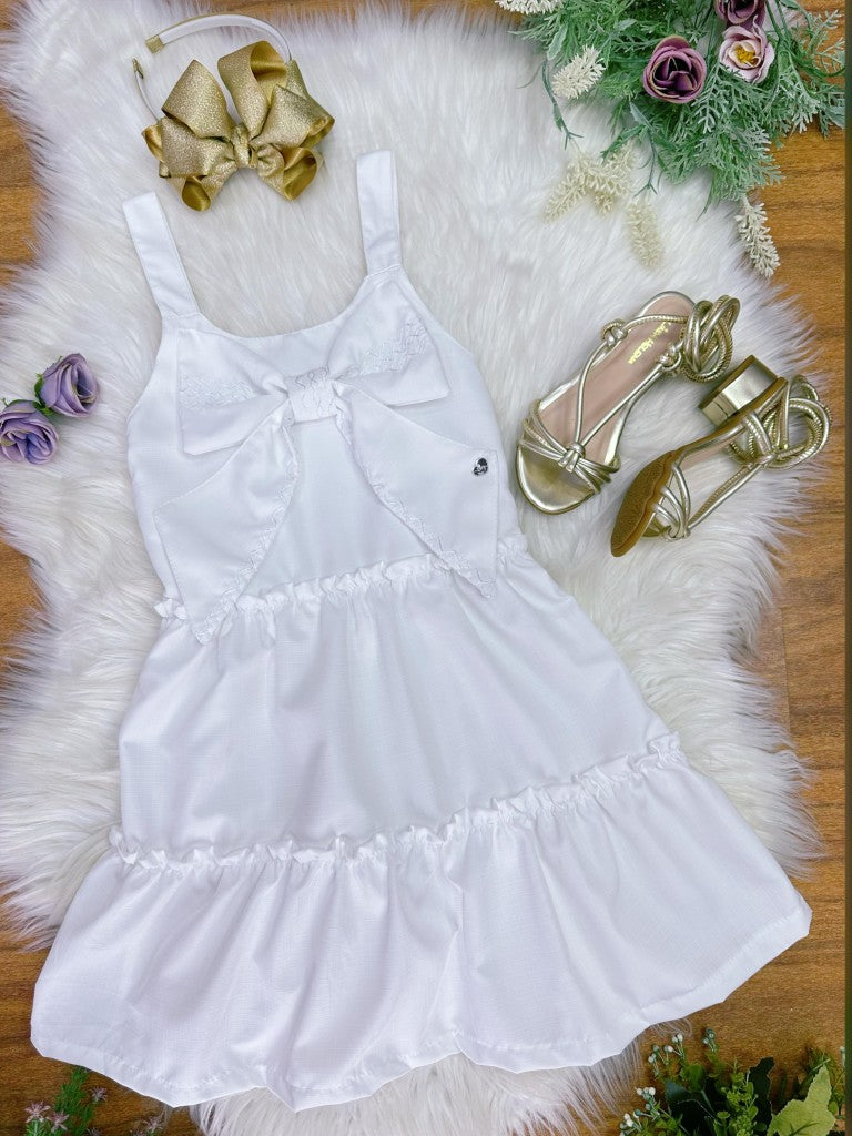 Vestido Infantil Branco de Alça para Festas Luxuosas