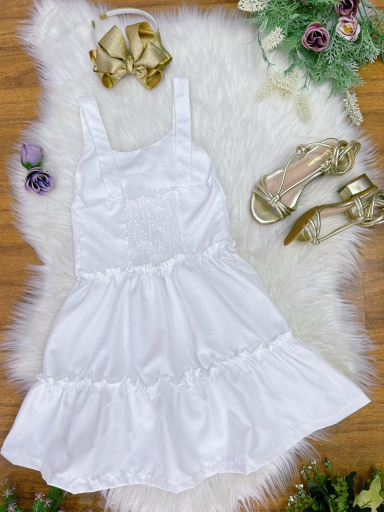 Vestido Infantil Branco de Alça para Festas Luxuosas