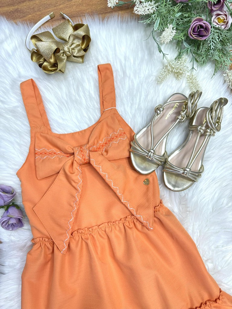 Vestido Infantil Laranja Casual para Festas Luxo