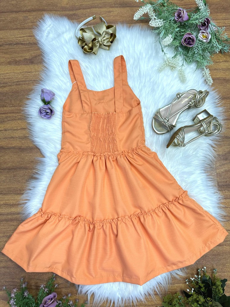 Vestido Infantil Laranja Casual para Festas Luxo