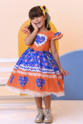 Vestido Infantil Laranja Colorido Luxo para Festas Juninas