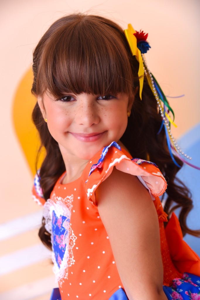 Vestido Infantil Laranja Colorido Luxo para Festas Juninas