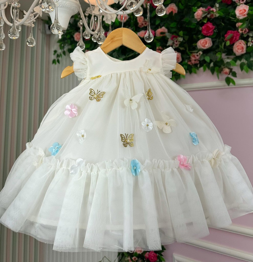 Vestido Infantil Luxo Jardim Encantado em Tule Rosa