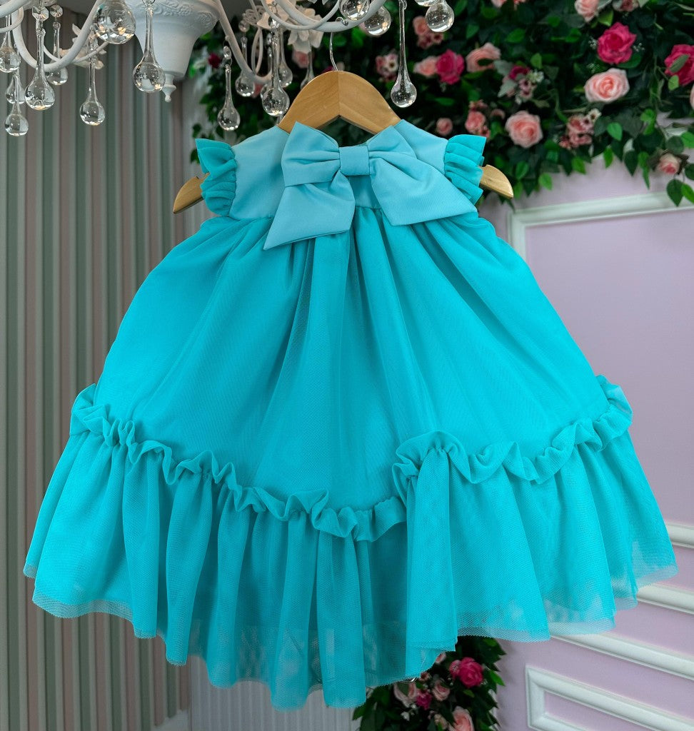 Vestido Infantil Luxo Jardim Encantado Verde Tiffany