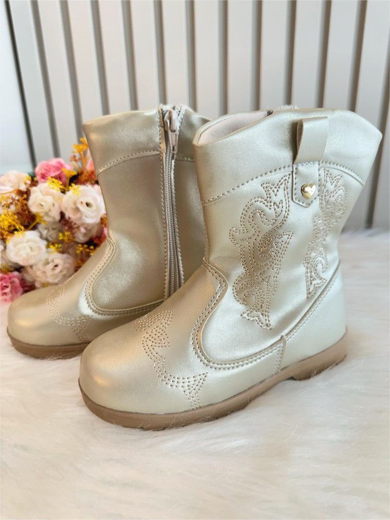 Bota Infantil de Courino Dourada com Zíper para Inverno