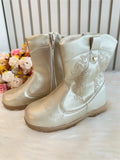 Bota Infantil de Courino Dourada com Zíper para Inverno