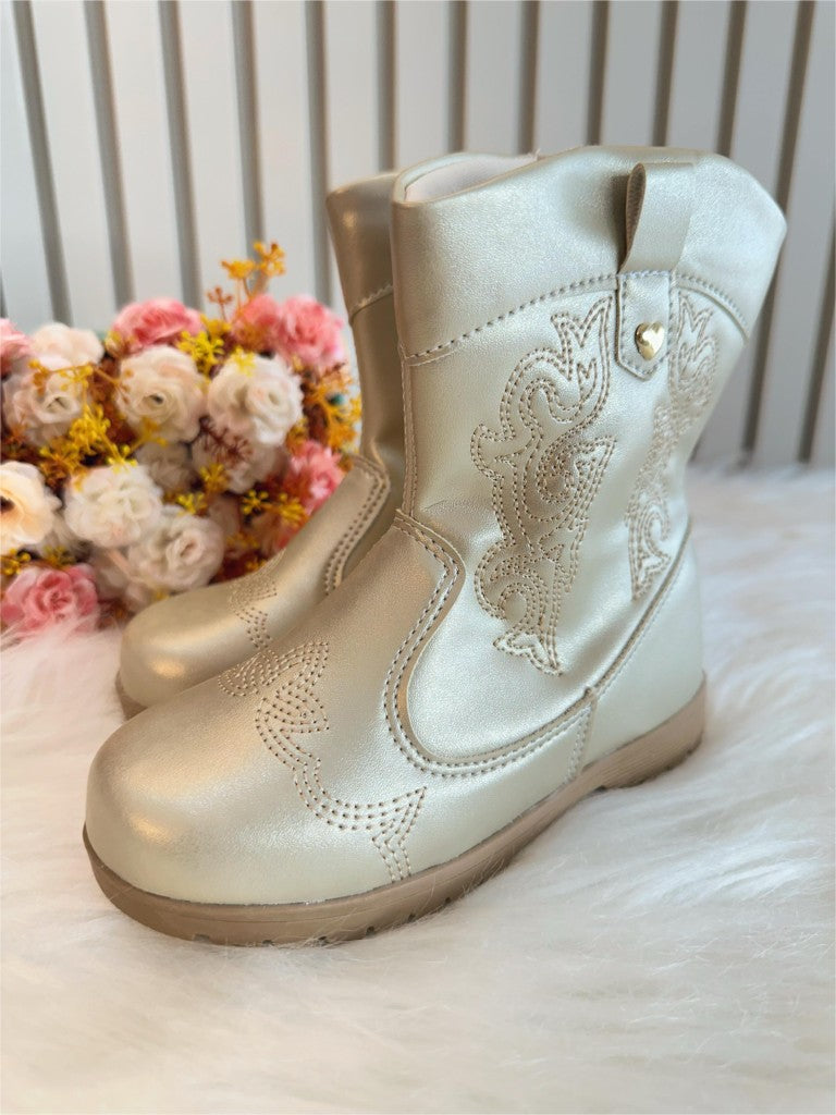 Bota Infantil de Courino Dourada com Zíper para Inverno