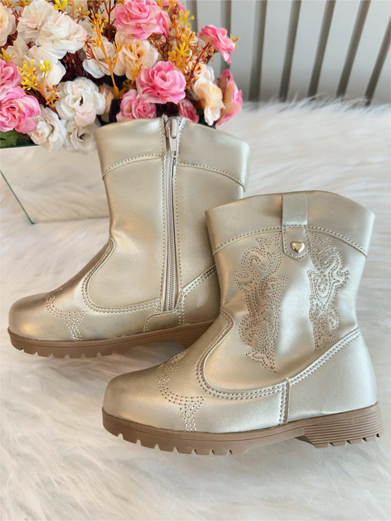 Bota Infantil de Courino Dourada com Zíper para Inverno