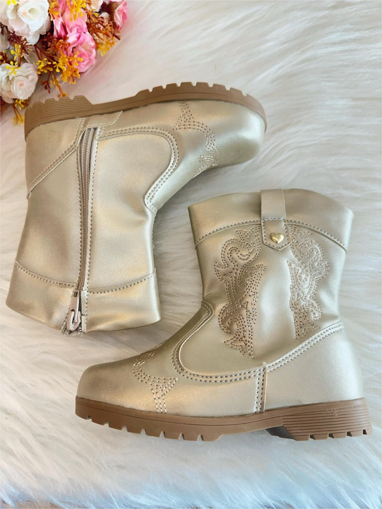 Bota Infantil de Courino Dourada com Zíper para Inverno