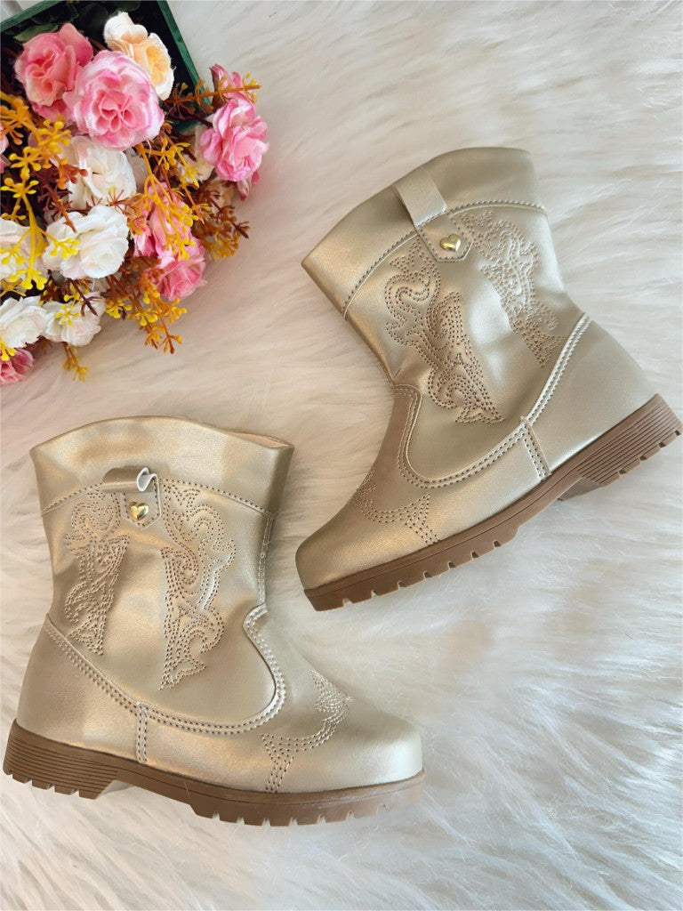 Bota Infantil de Courino Dourada com Zíper para Inverno