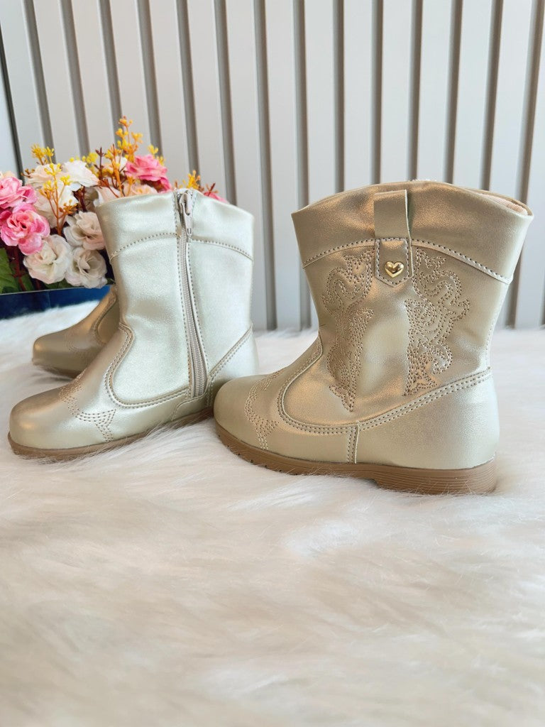 Bota Infantil de Courino Dourada com Zíper para Inverno