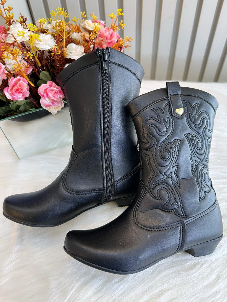 Bota Infantil em Courino Preta para Inverno com Zíper