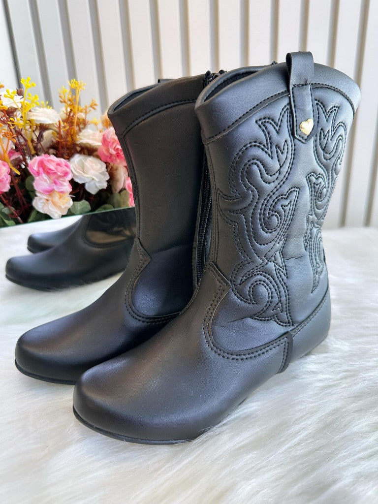 Bota Infantil em Courino Preta para Inverno com Zíper