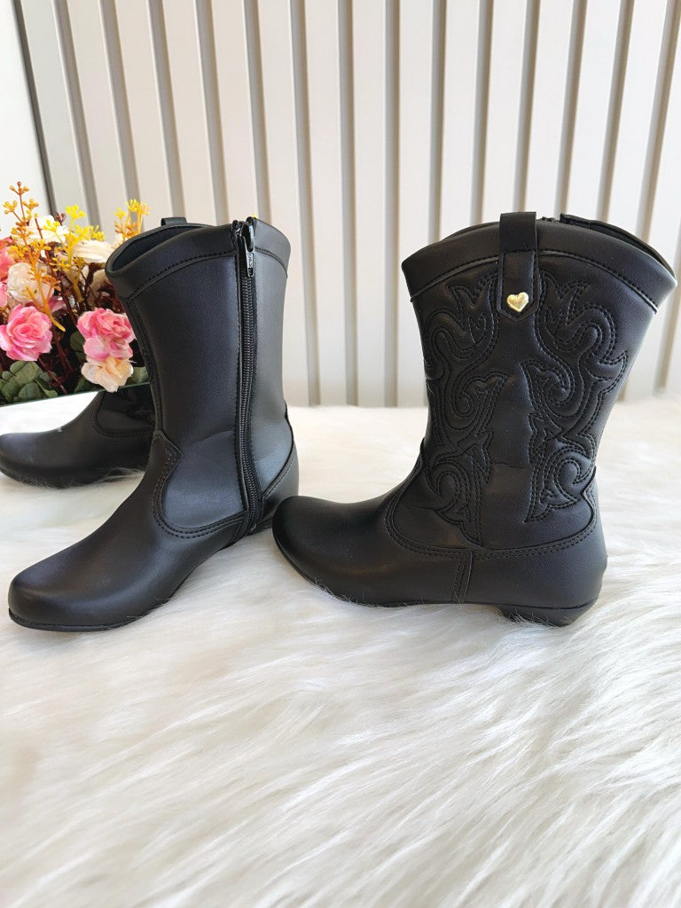 Bota Infantil em Courino Preta para Inverno com Zíper