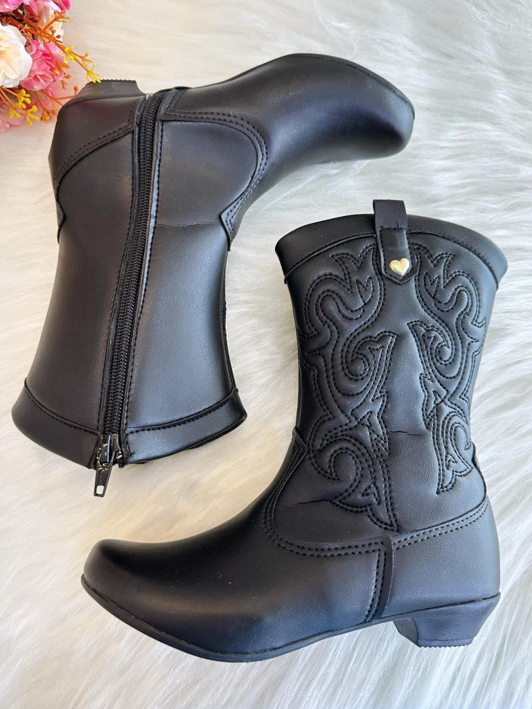 Bota Infantil em Courino Preta para Inverno com Zíper