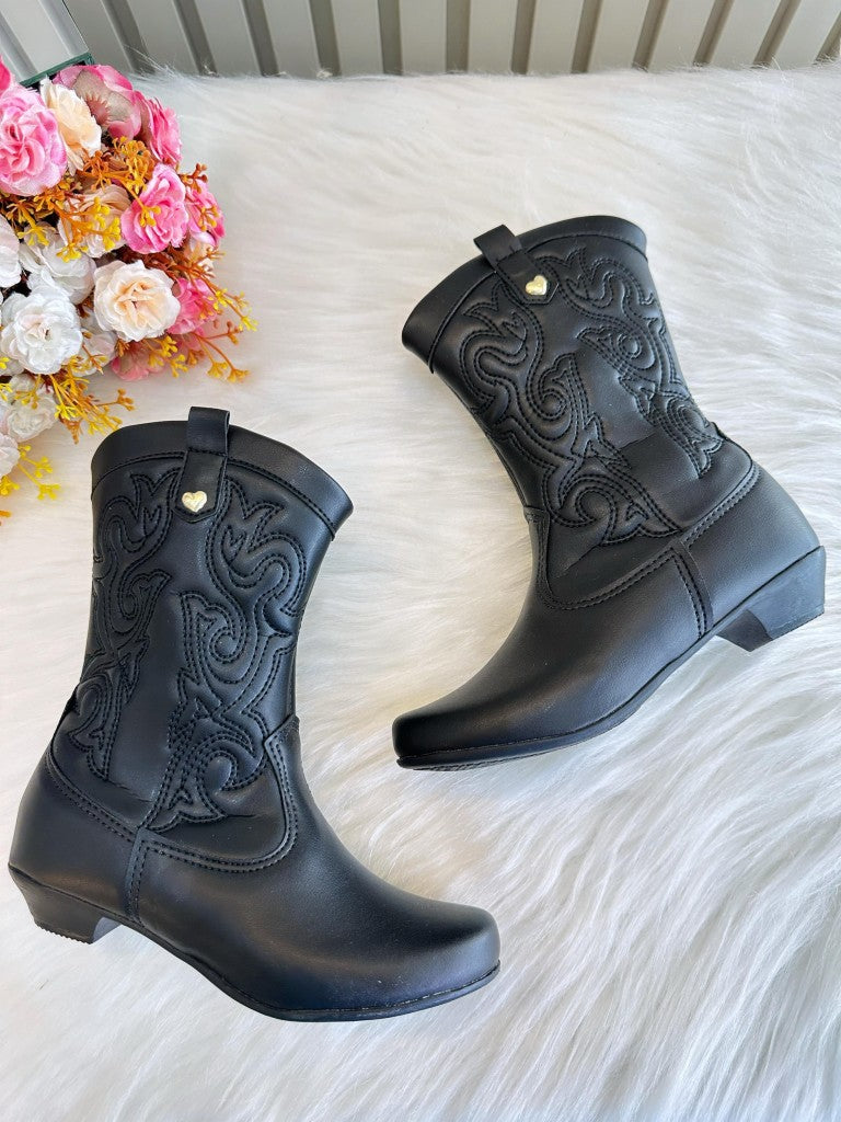 Bota Infantil em Courino Preta para Inverno com Zíper