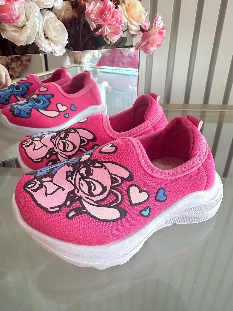 Tênis Calce Fácil Meninas Temático Lilo Stitch e Angel Pink