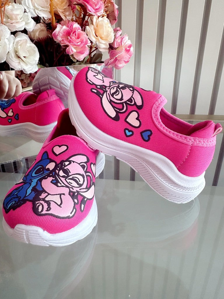 Tênis Calce Fácil Meninas Temático Lilo Stitch e Angel Pink