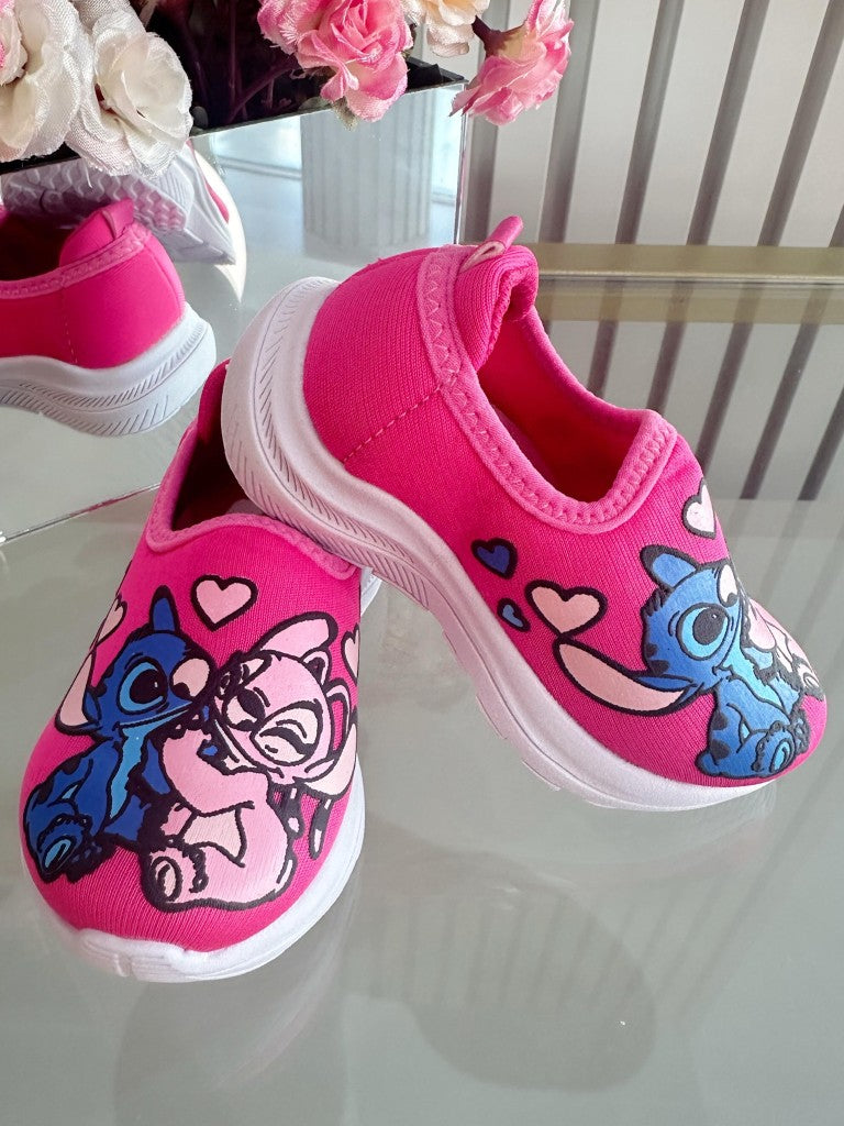 Tênis Calce Fácil Meninas Temático Lilo Stitch e Angel Pink