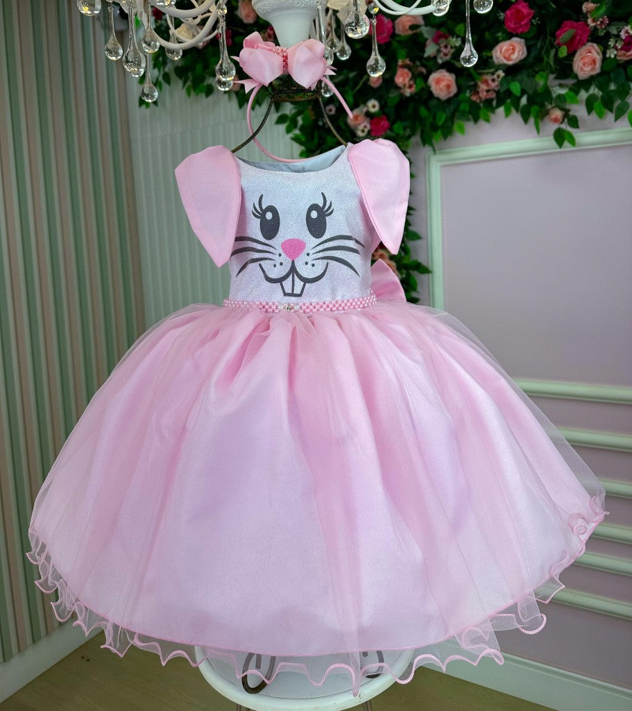 Vestido Luxo Coelho Temático para Páscoa em Tecido Misto