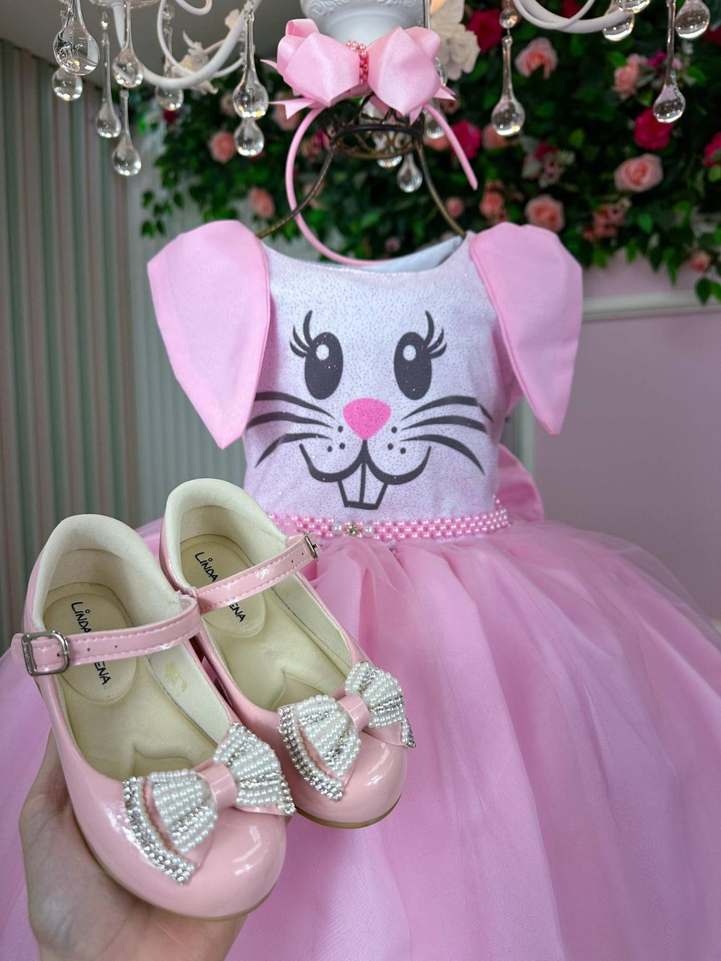 Vestido Luxo Coelho Temático para Páscoa em Tecido Misto