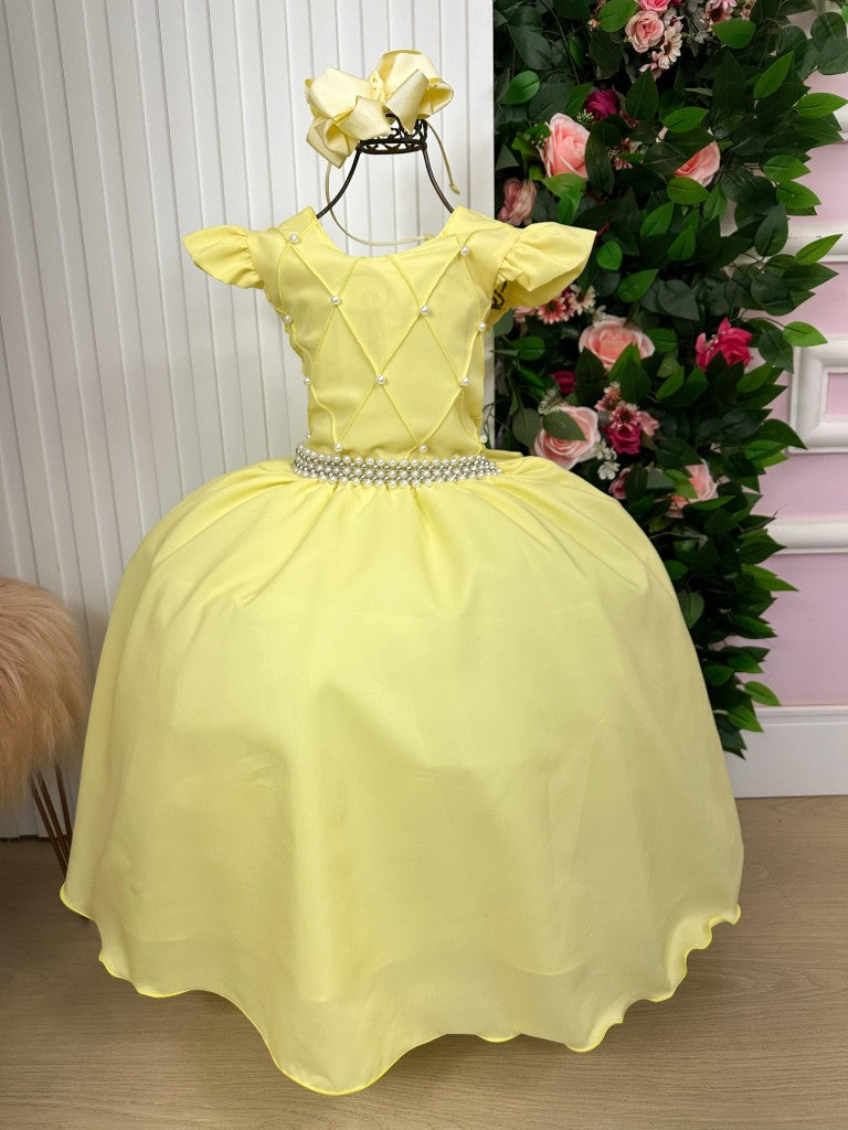 Vestido Longo Amarelo com Babado Tule para Festas e Eventos