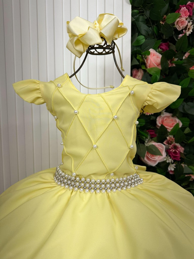 Vestido Longo Amarelo com Babado Tule para Festas e Eventos