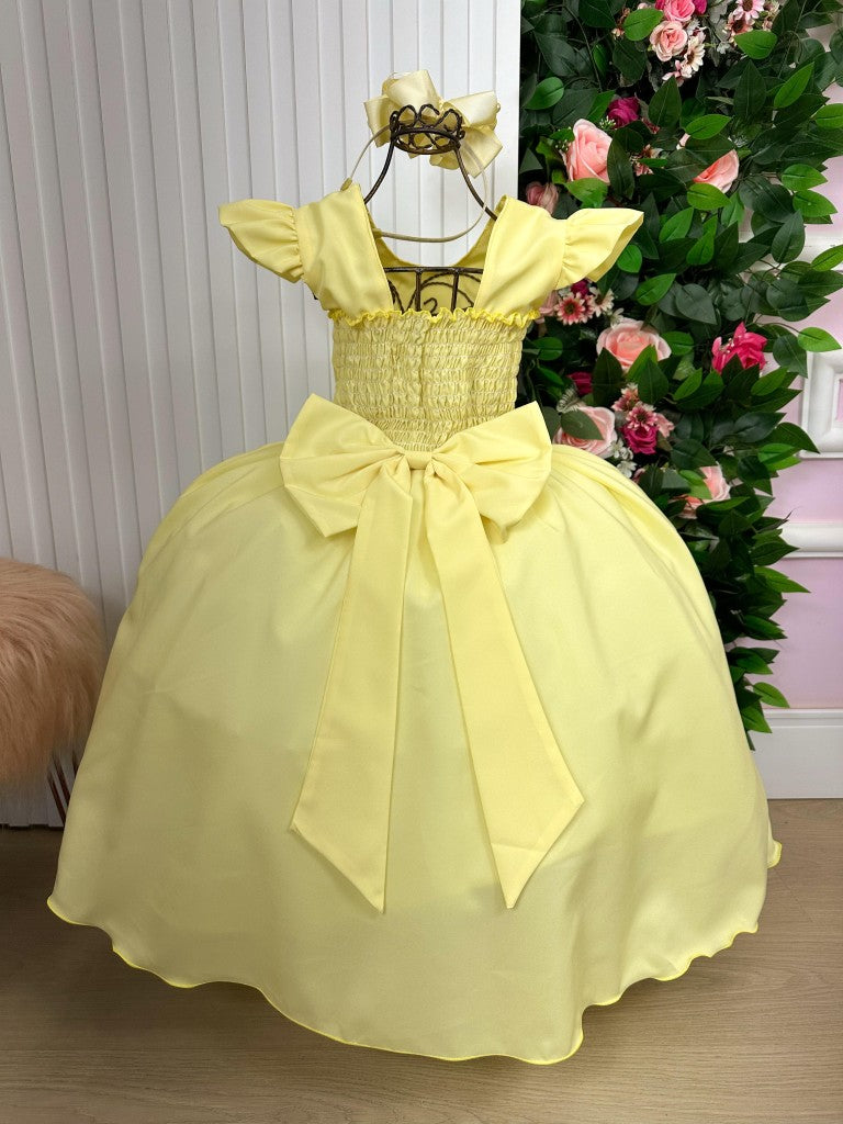 Vestido Longo Amarelo com Babado Tule para Festas e Eventos