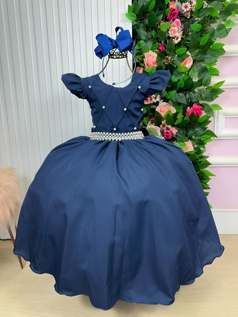 Vestido Longo Azul Marinho em Tule e Poliéster para Festas e Formaturas