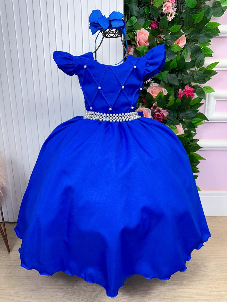 Vestido Longo Azul Royal em Tule e Poliéster para Festas e Eventos