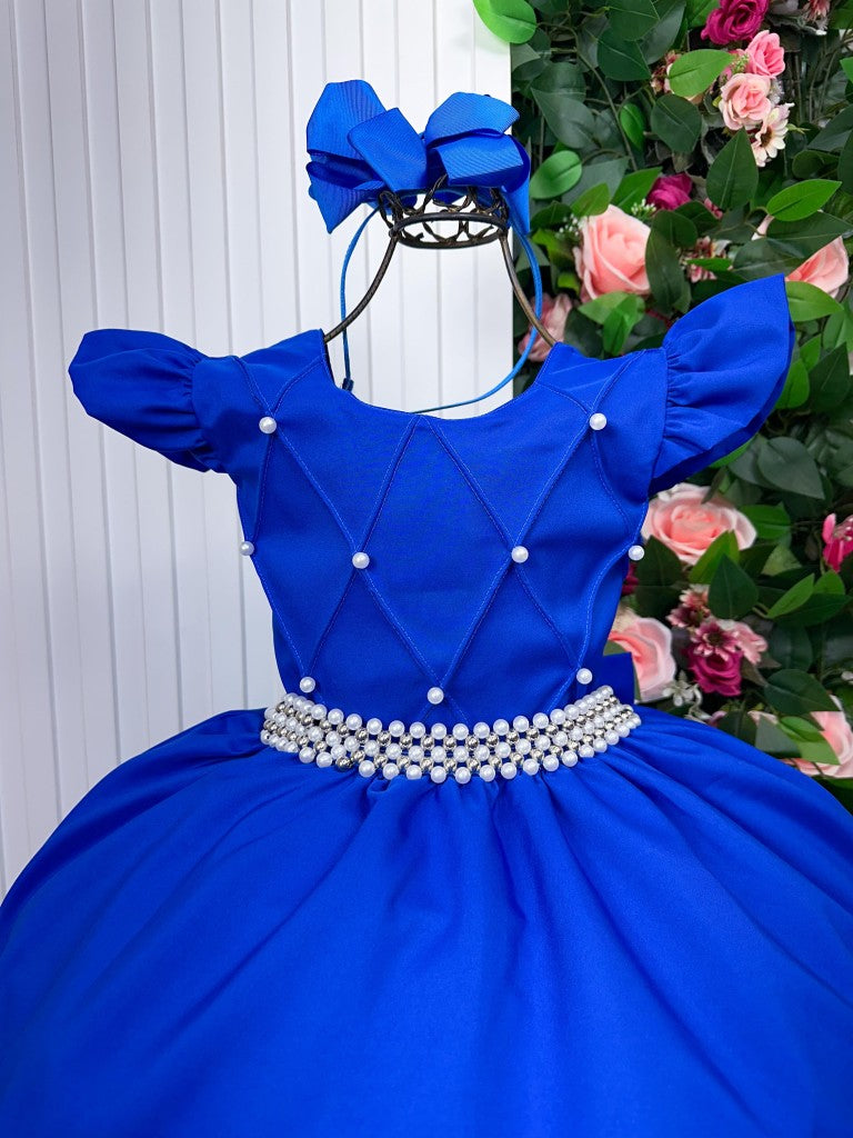 Vestido Longo Azul Royal em Tule e Poliéster para Festas e Eventos