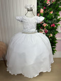 Vestido Longo Branco em Tule e Poliéster com Babado para Festas e Formaturas
