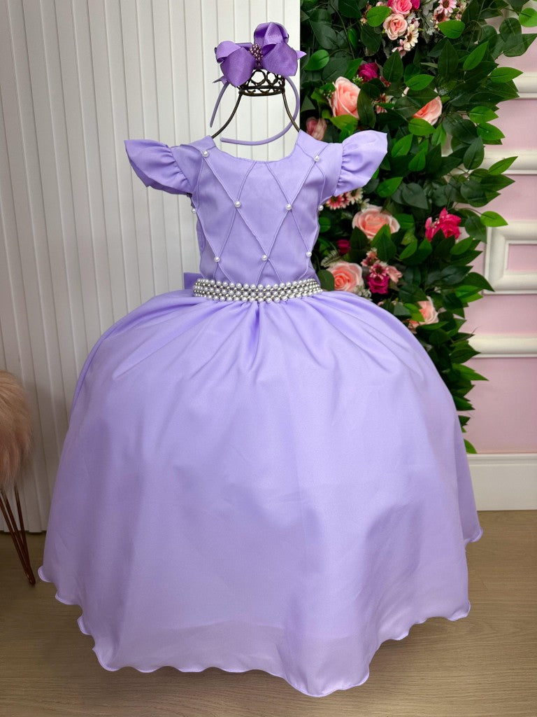 Vestido Longo Lavanda em Tule e Poliéster para Festas e Formaturas