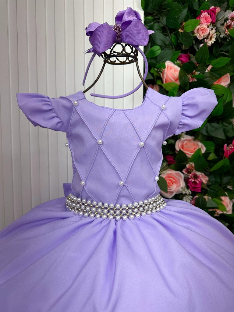 Vestido Longo Lavanda em Tule e Poliéster para Festas e Formaturas