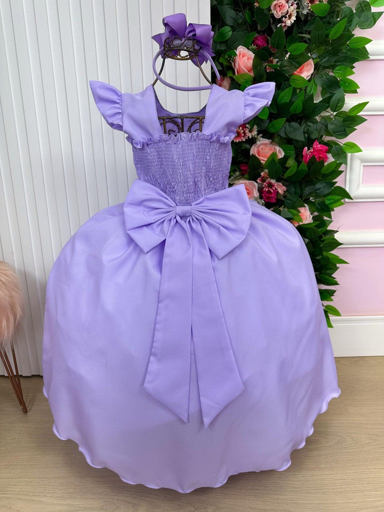 Vestido Longo Lavanda em Tule e Poliéster para Festas e Formaturas