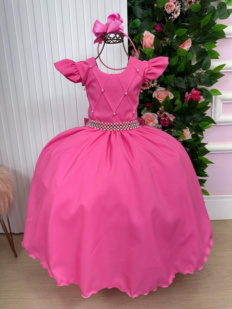 Vestido Longo Rosa Chiclete em Tule e Poliéster para Festas e Formaturas